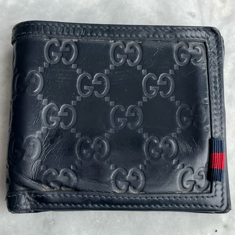 GUCCI Guccissima Supreme Navy & Red Leather Flap Wallet 237359-486430